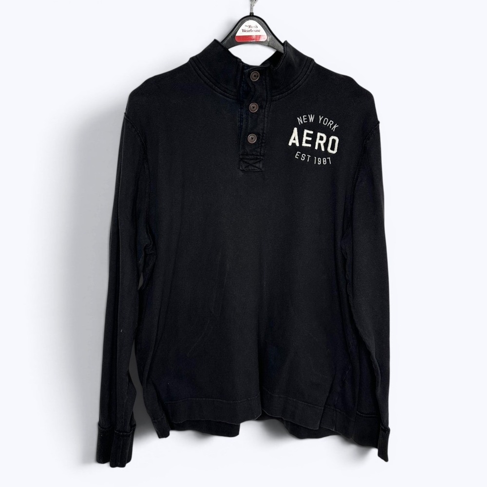 Aeropostale Embroidered 1987 Shirt Black 3 Button Thick Distressed Y2K Sz XXL
